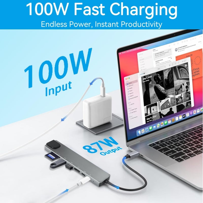 Luonanava محول متعدد المنافذ USB C، 8 في 1 USBC Dongle مع 4K HDMI، RJ45 Ethernet، شحن PD 100W، USB 3.0، قارئ بطاقات SD/TF، محطة إرساء USB-C لجهاز MacBook Pro/Air، Dell، HP وأجهزة Type C الأخرى - Image 3